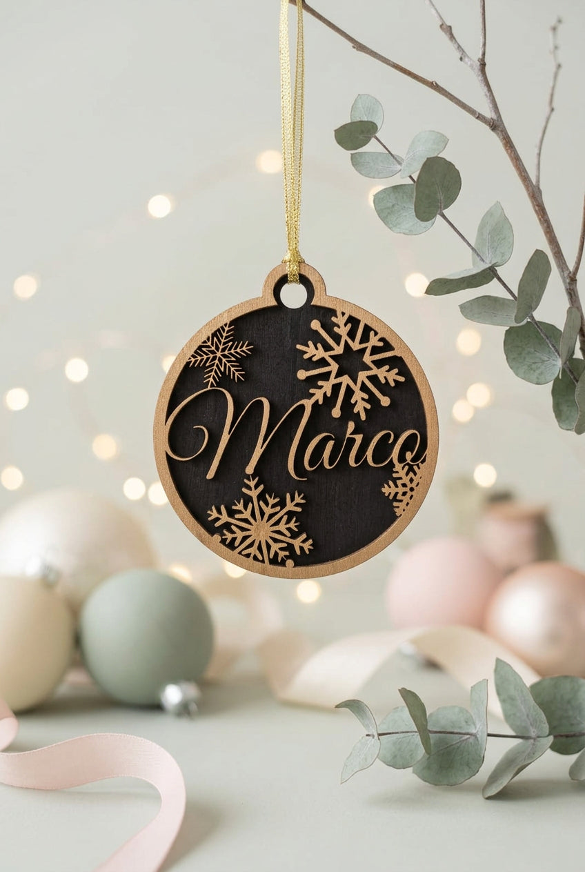 Boule de Noël en bois personnalisée
