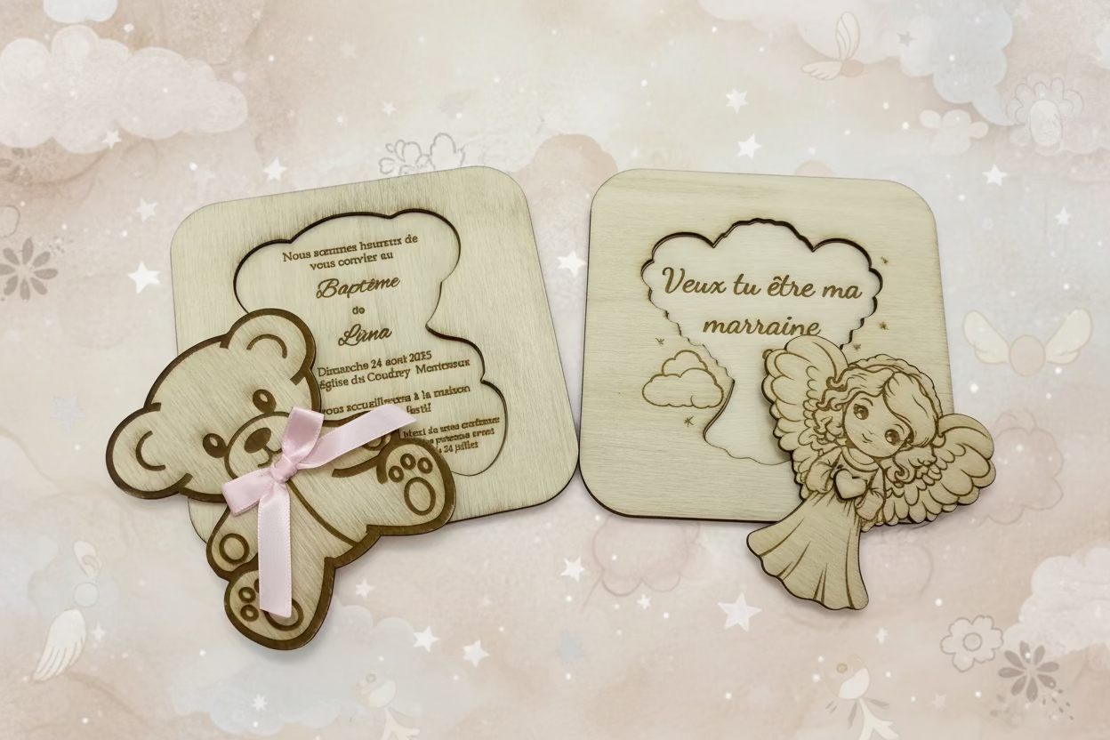 Carte en bois invitation/annonce